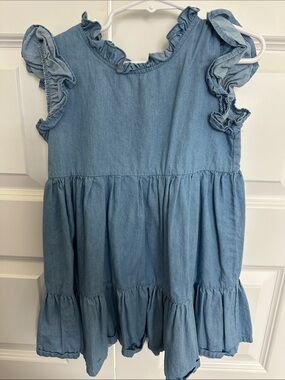 Velvet Fawn Light Blue (Cotton) Denim Ruffle Sleeve Tiered Dress